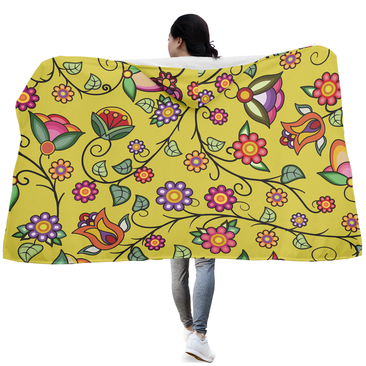 Heartbeat Petals Yellow Hooded Blanket