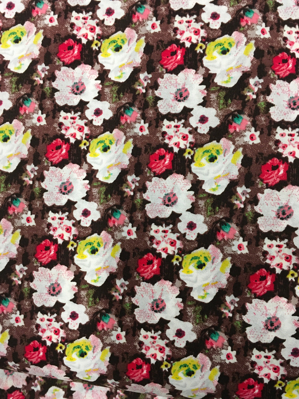 Pink and Yellow Flowers Sienna Background 56 inch Cotton Fabric