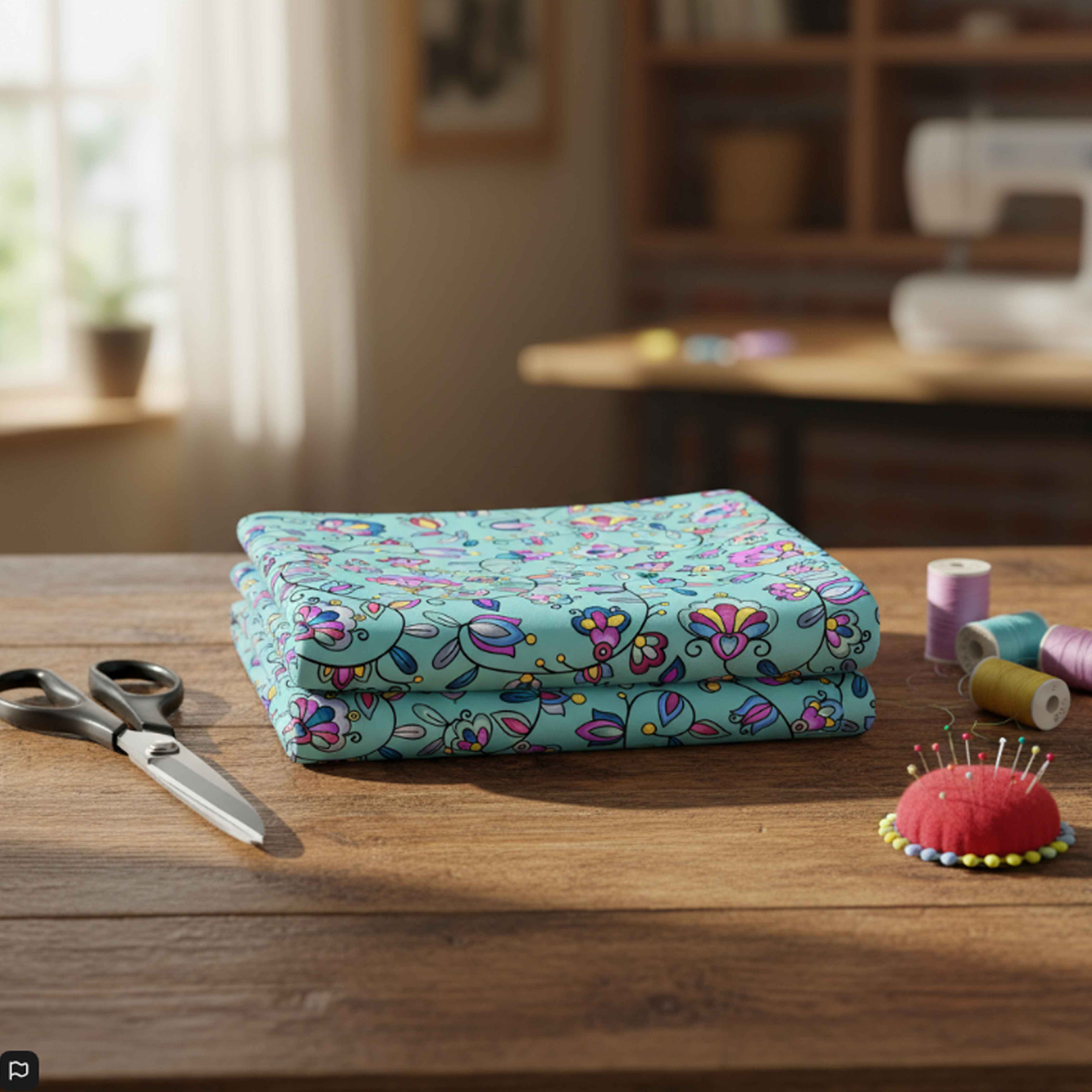 Autumn Bundle Blessing Turquoise Cotton Poplin