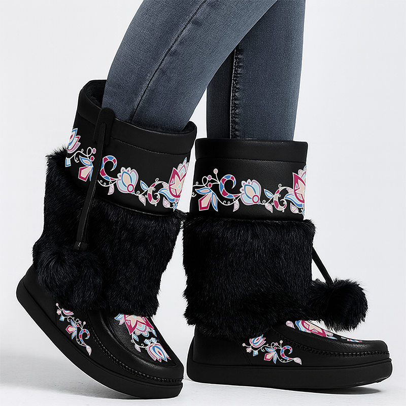 Northern Ember Real Black Leather MocLux Calf with Fur