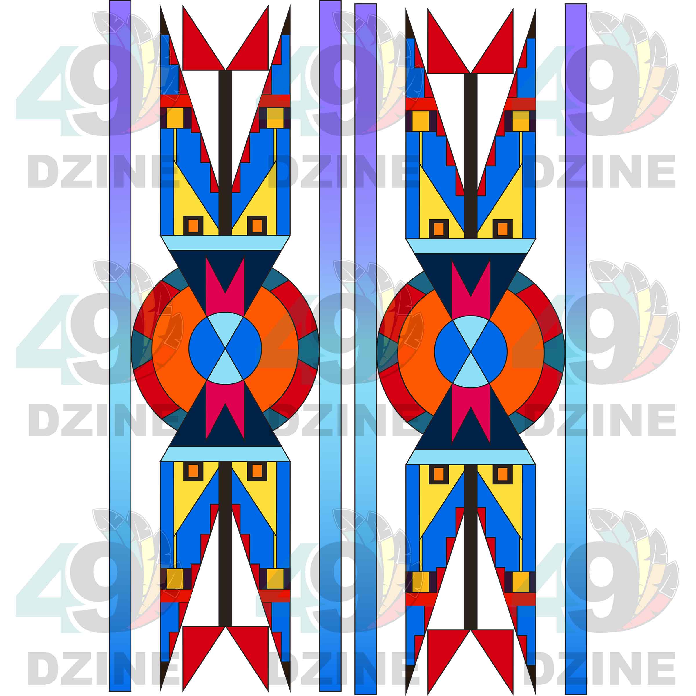 Fancy Dancer 8 with Geometric Design Two arm pieces Transfer (Various Sizes)