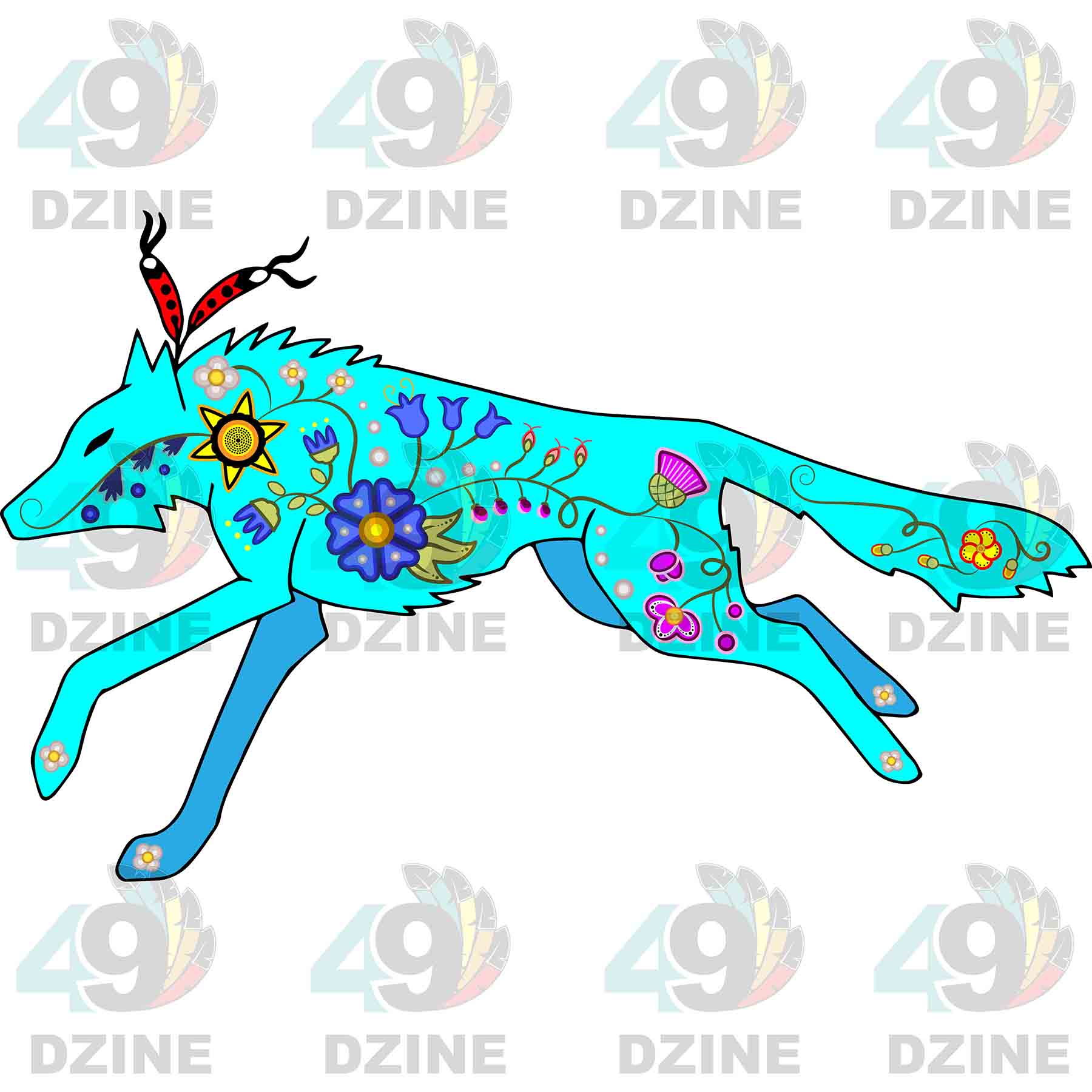 Floral Wolf Turquoise UV Sticker