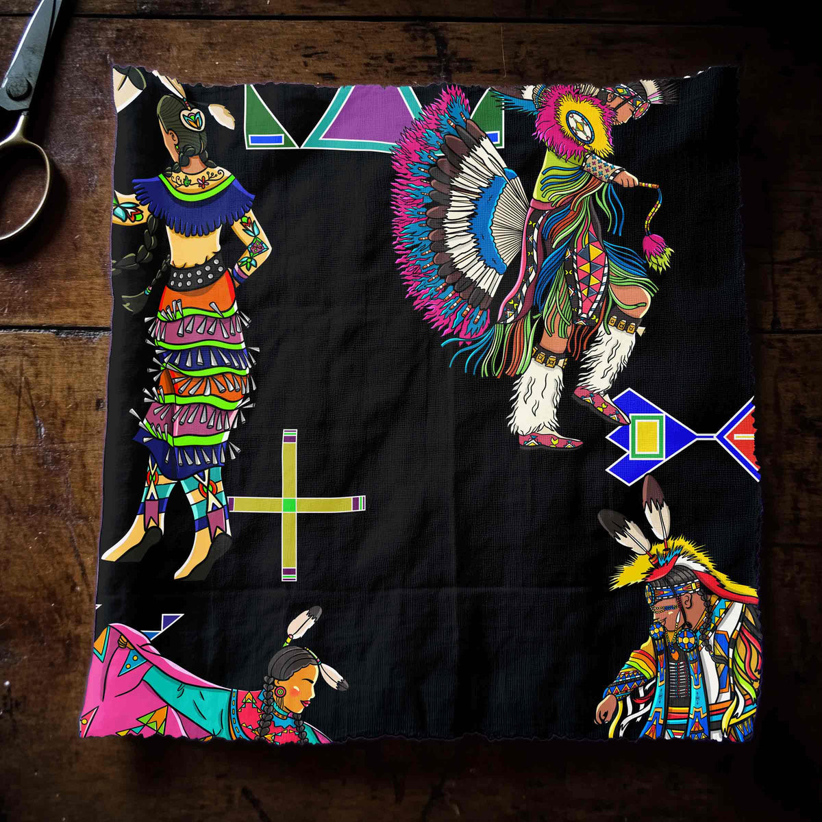 Grand Entry Dancers Black Large Cotton Poplin