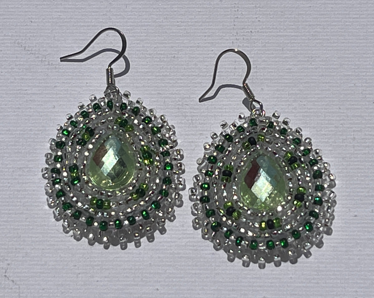Brandon Swain Novlesky Green and Silver Teardrop Earrings