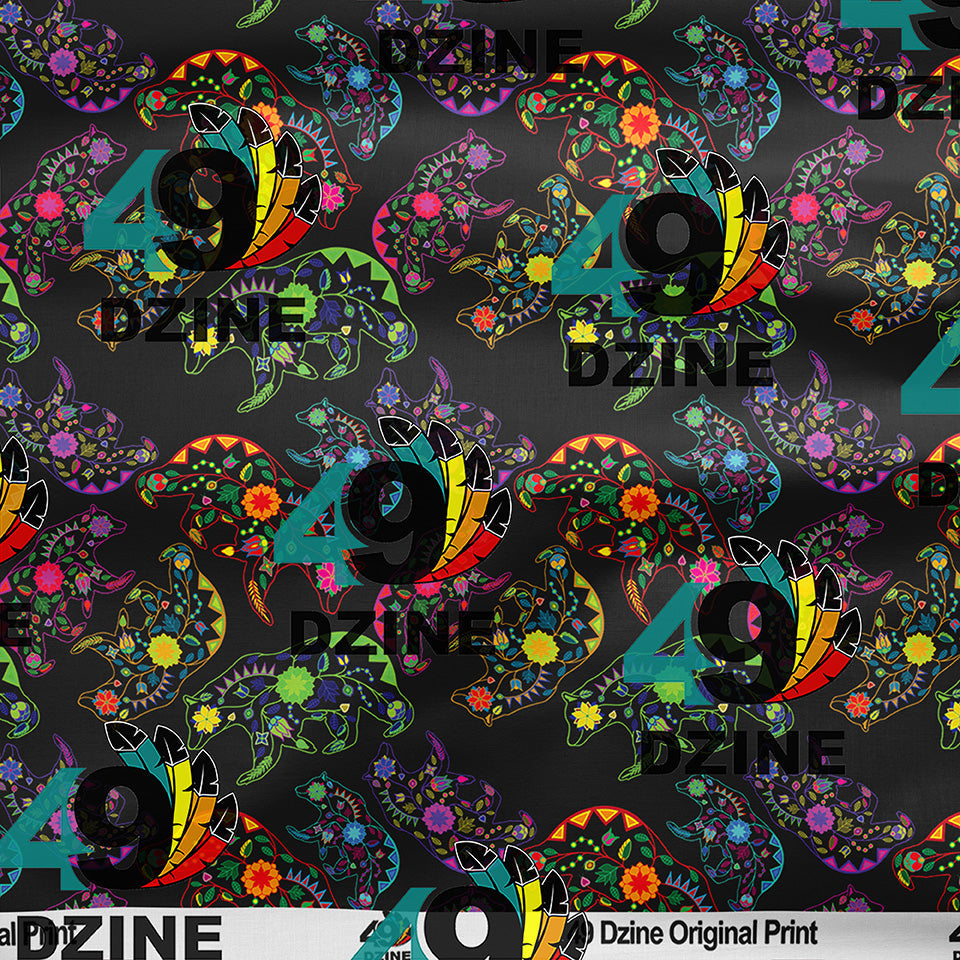 Neon Floral Bears Cotton Poplin