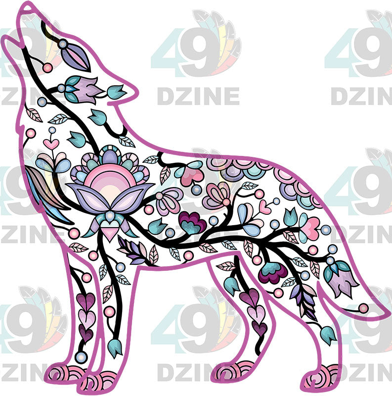 Wolf Floral Motif 1-M Various Sizes