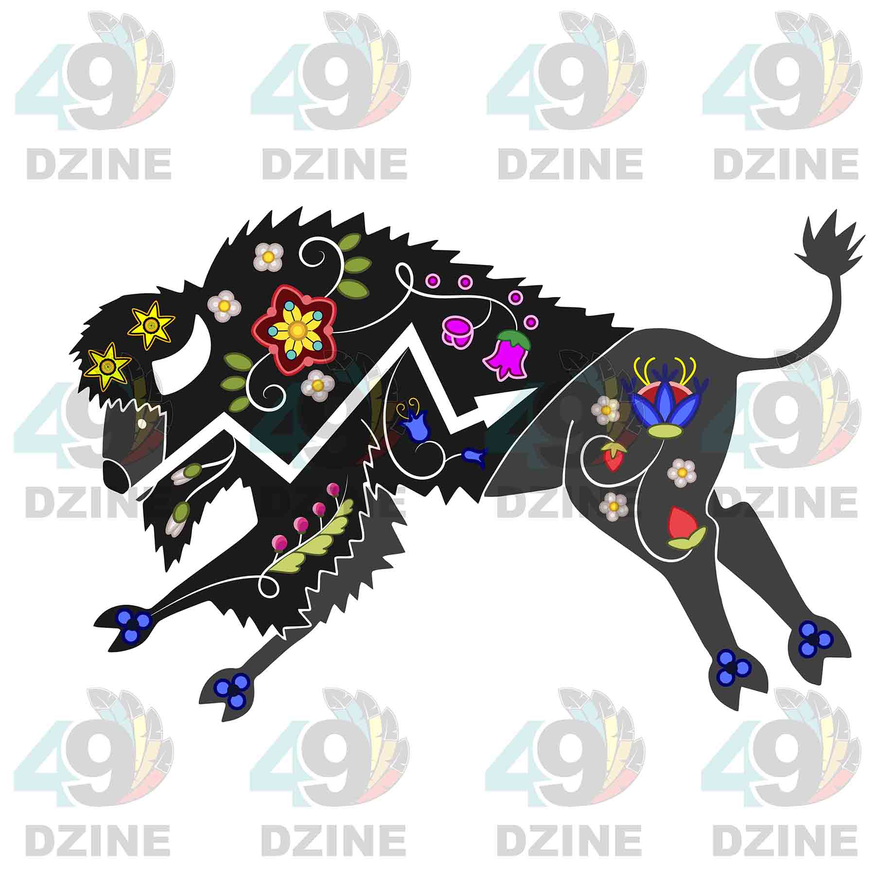 Floral Bison Black UV Sticker