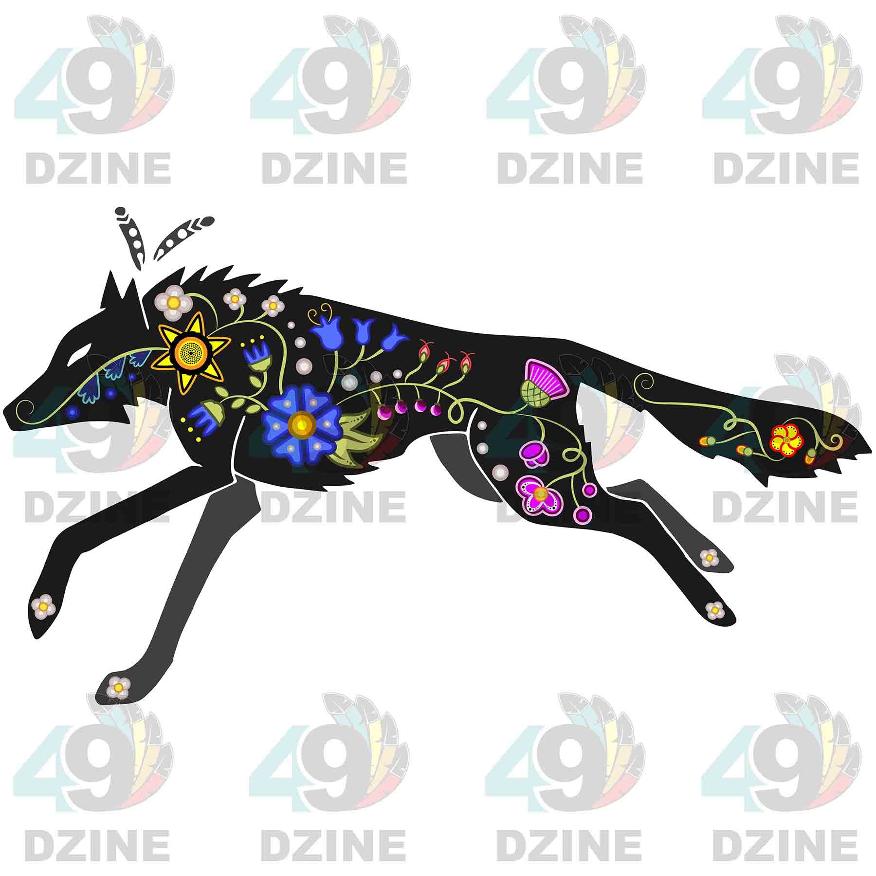 Floral Wolf Black UV Sticker
