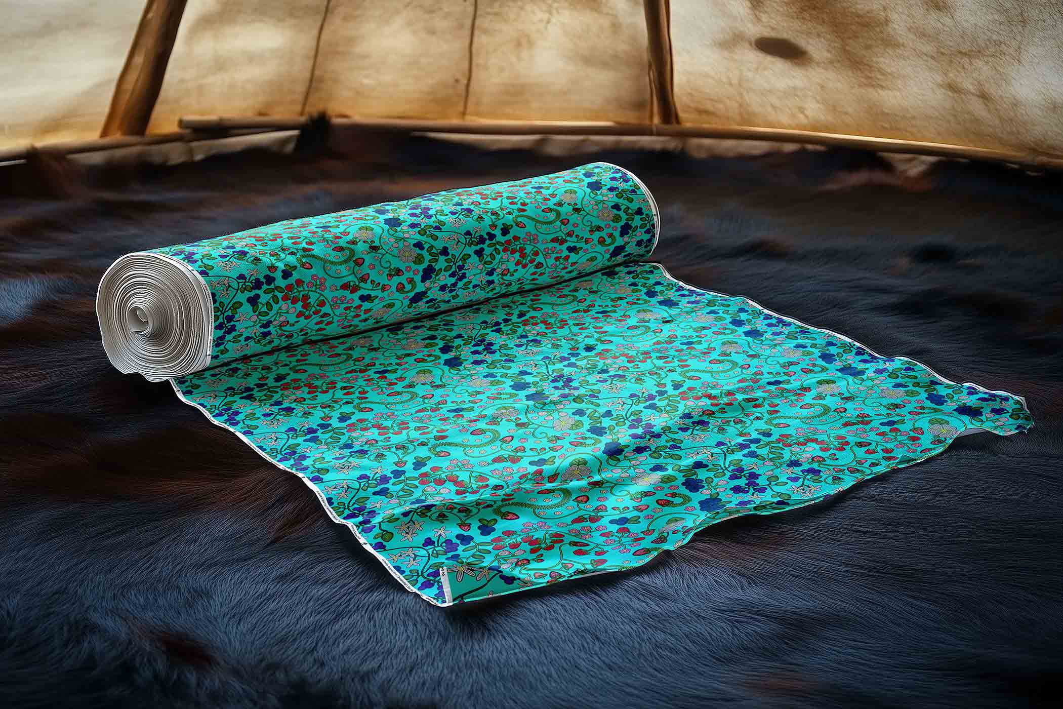 Grandmother's Stories Turquoise Cotton Poplin