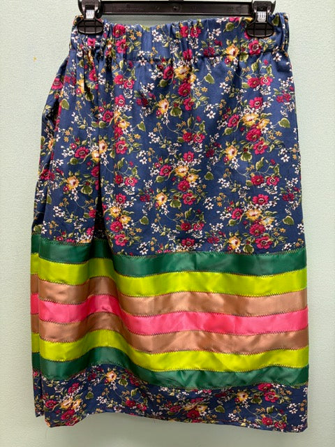 Navy Spring Floral Ribbon Skirt