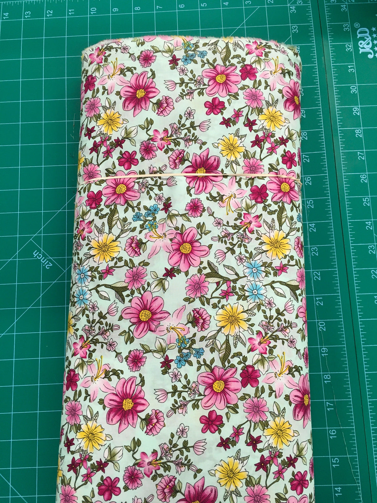 Pink Floral Mint Background 56 inch Cotton Fabric