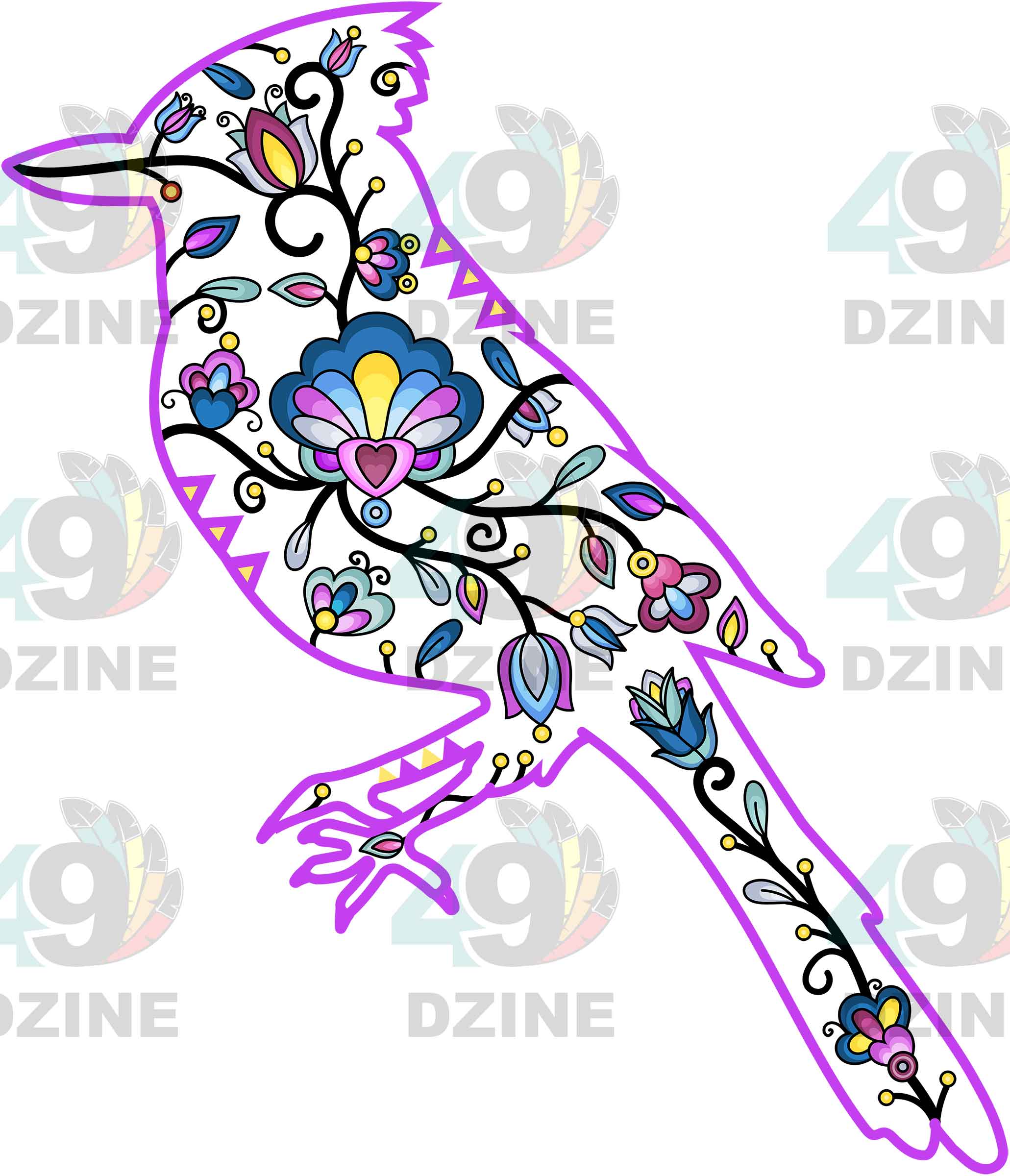 Bluejay Floral Animals 02 Various Sizes
