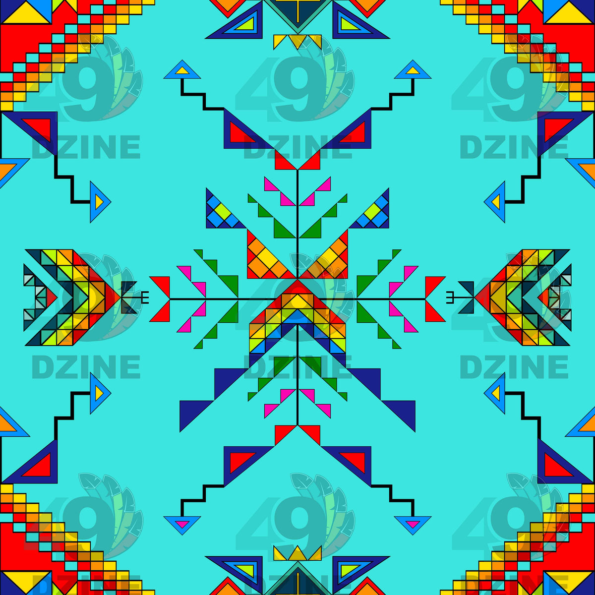 Buffalo Jump Turquoise Cotton Fabric