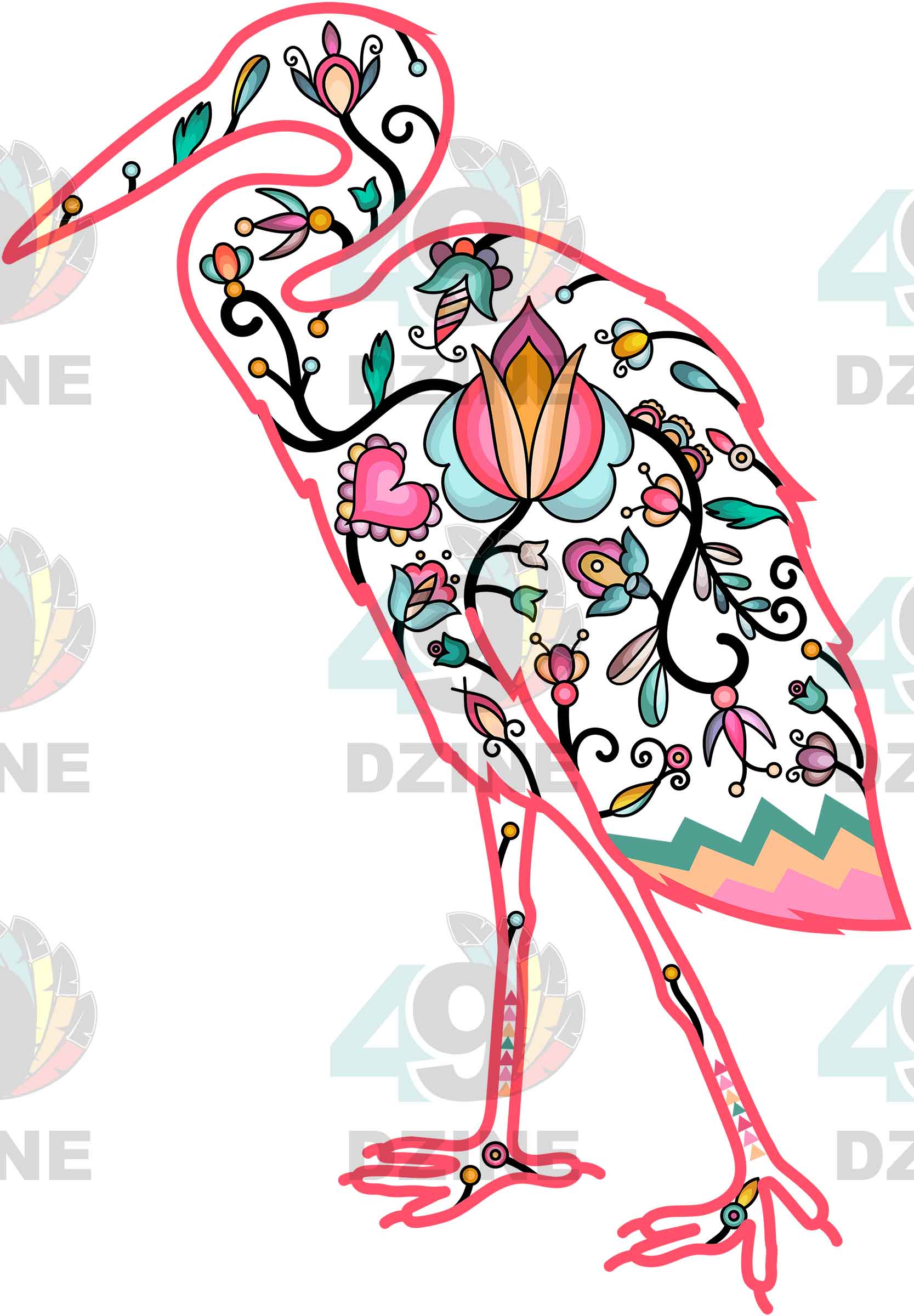 Heron Floral Animals 02 Various Sizes