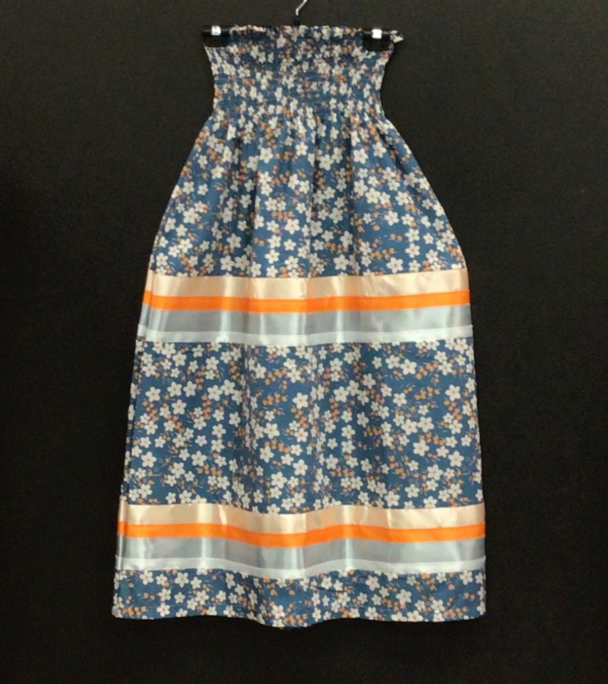 White, Yellow Floral and Teal Background Ribbon Dress