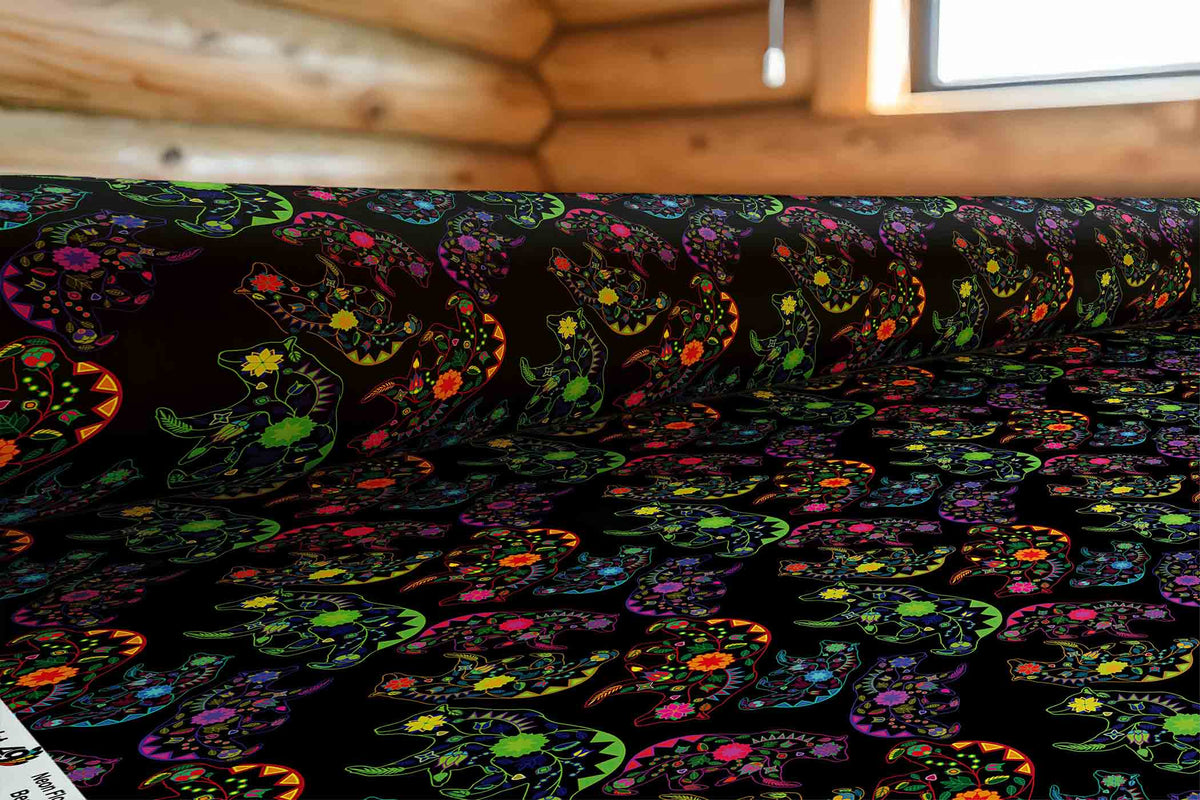 Neon Floral Bears Cotton Poplin