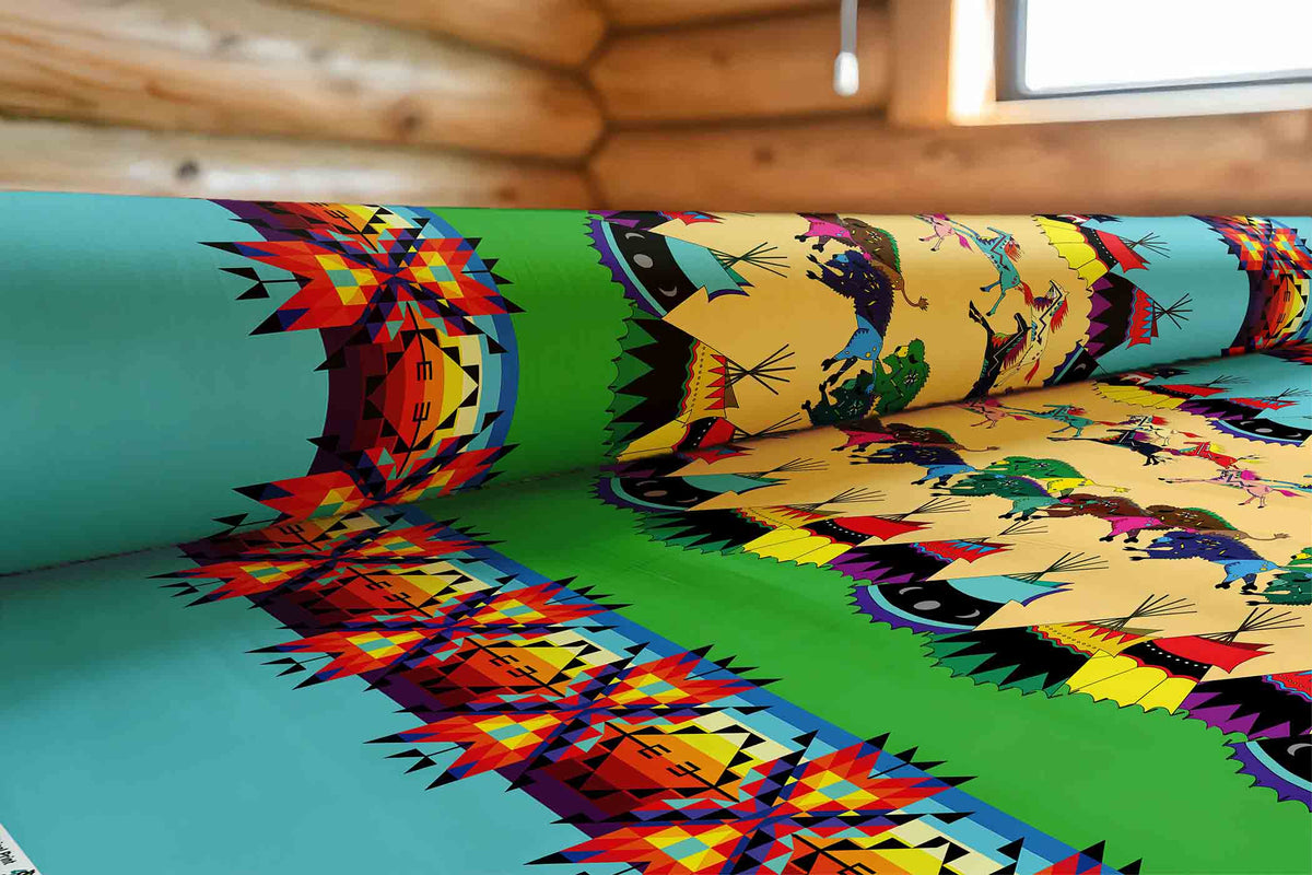 Prairie Bison Hunt Turquoise Cotton Poplin