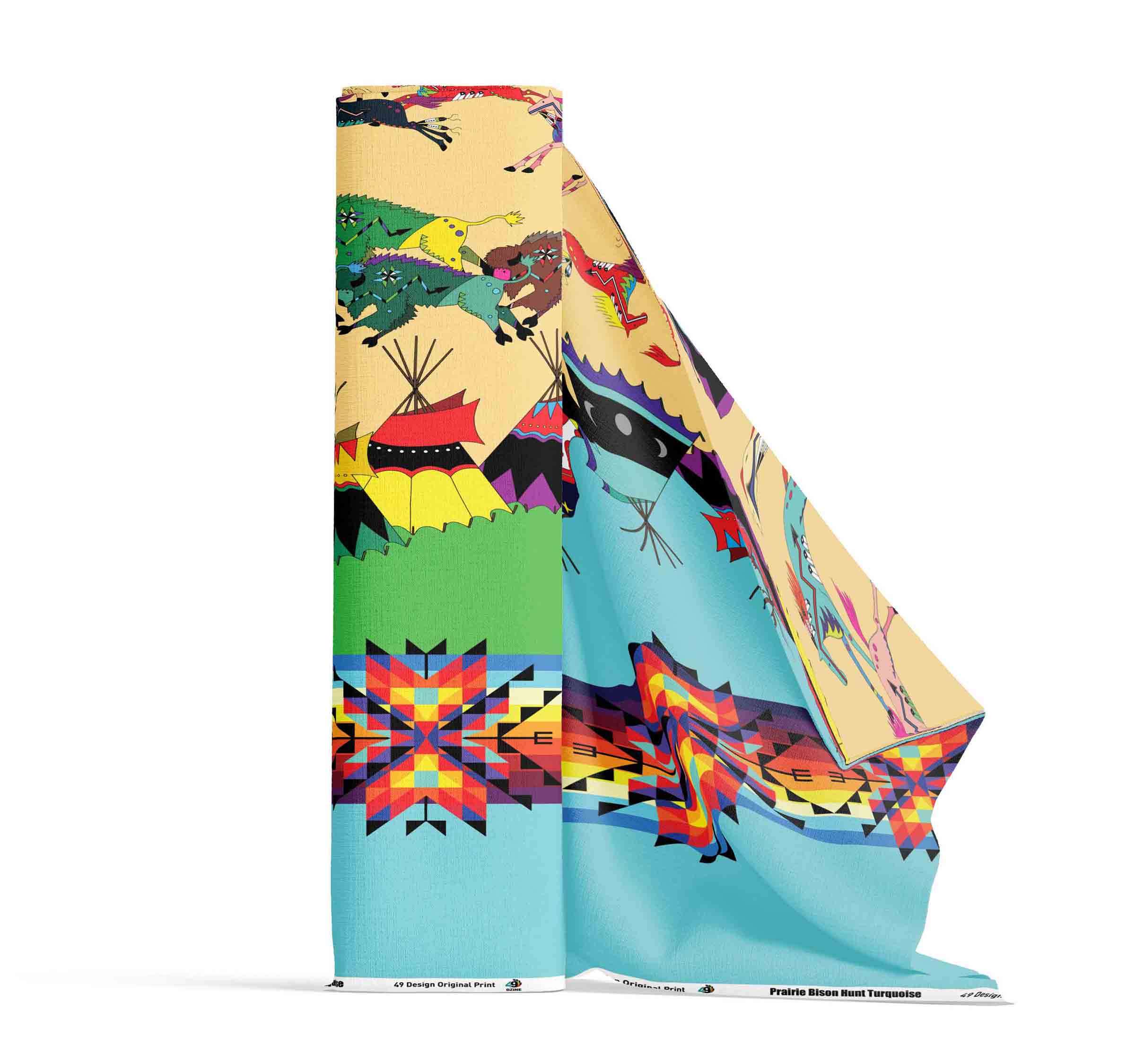 Prairie Bison Hunt Turquoise Cotton Poplin