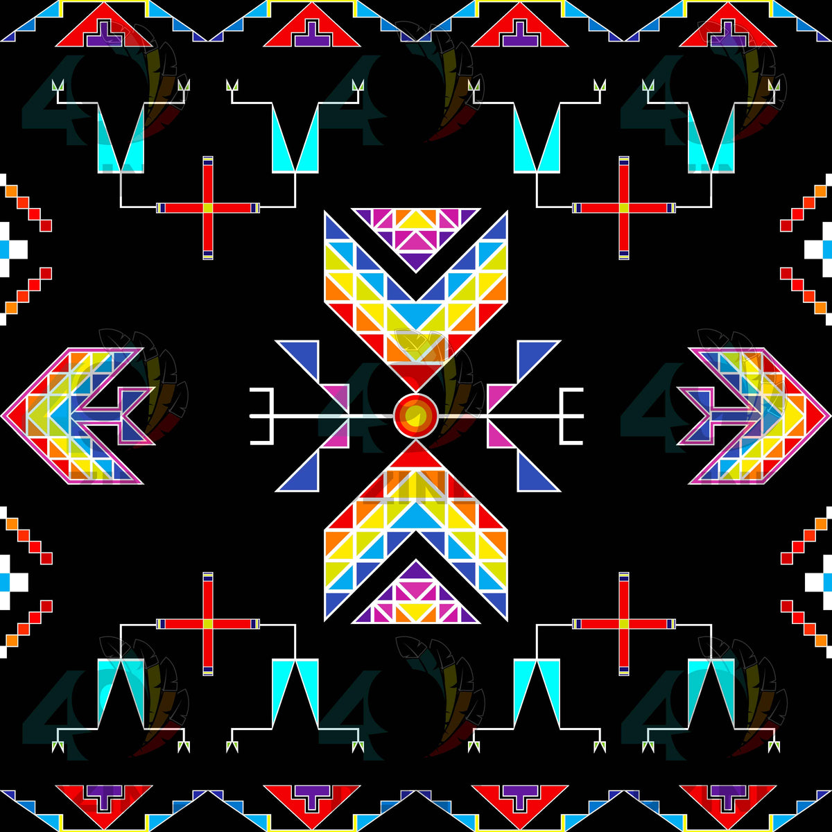 Rainy Chief Rainbow Black Cotton Fabric