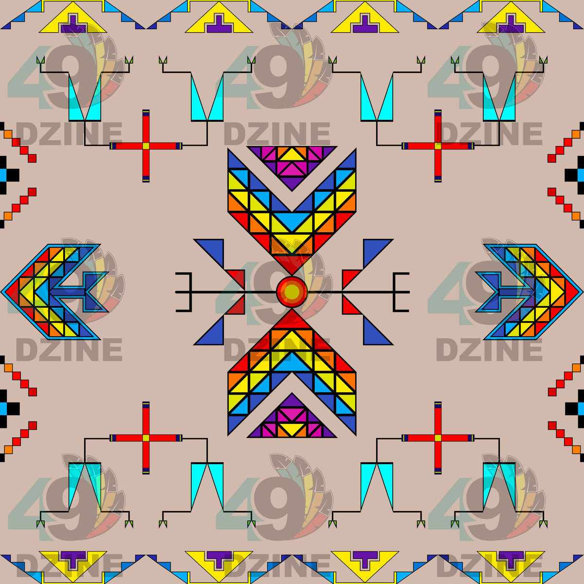 Rainy Chief Rainbow Taupe Cotton Fabric