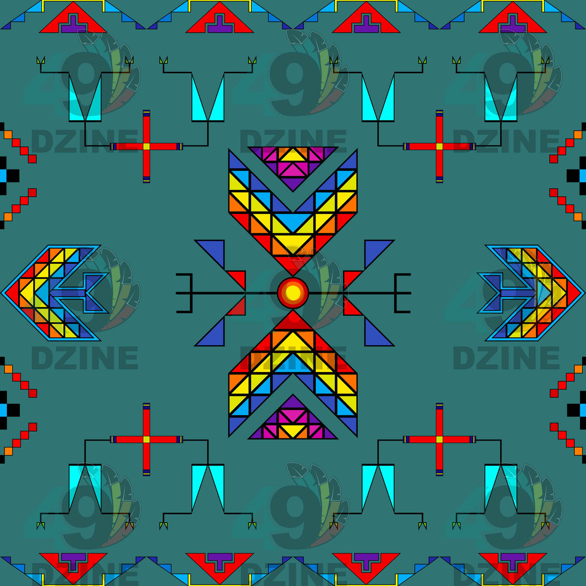 Rainy Chief Rainbow Teal Sky Cotton Fabric
