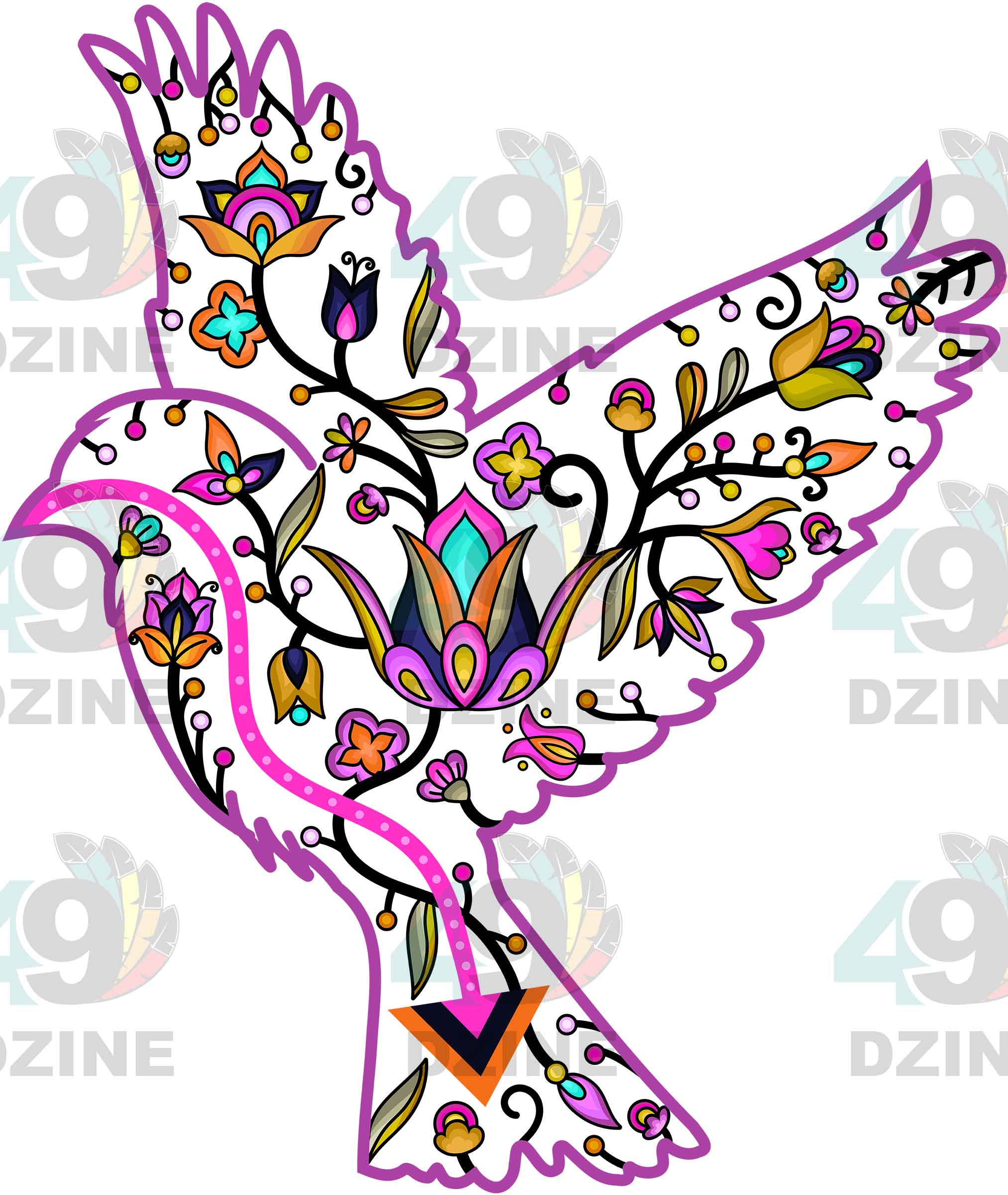 Sparrow Floral Animals 02 Various Sizes