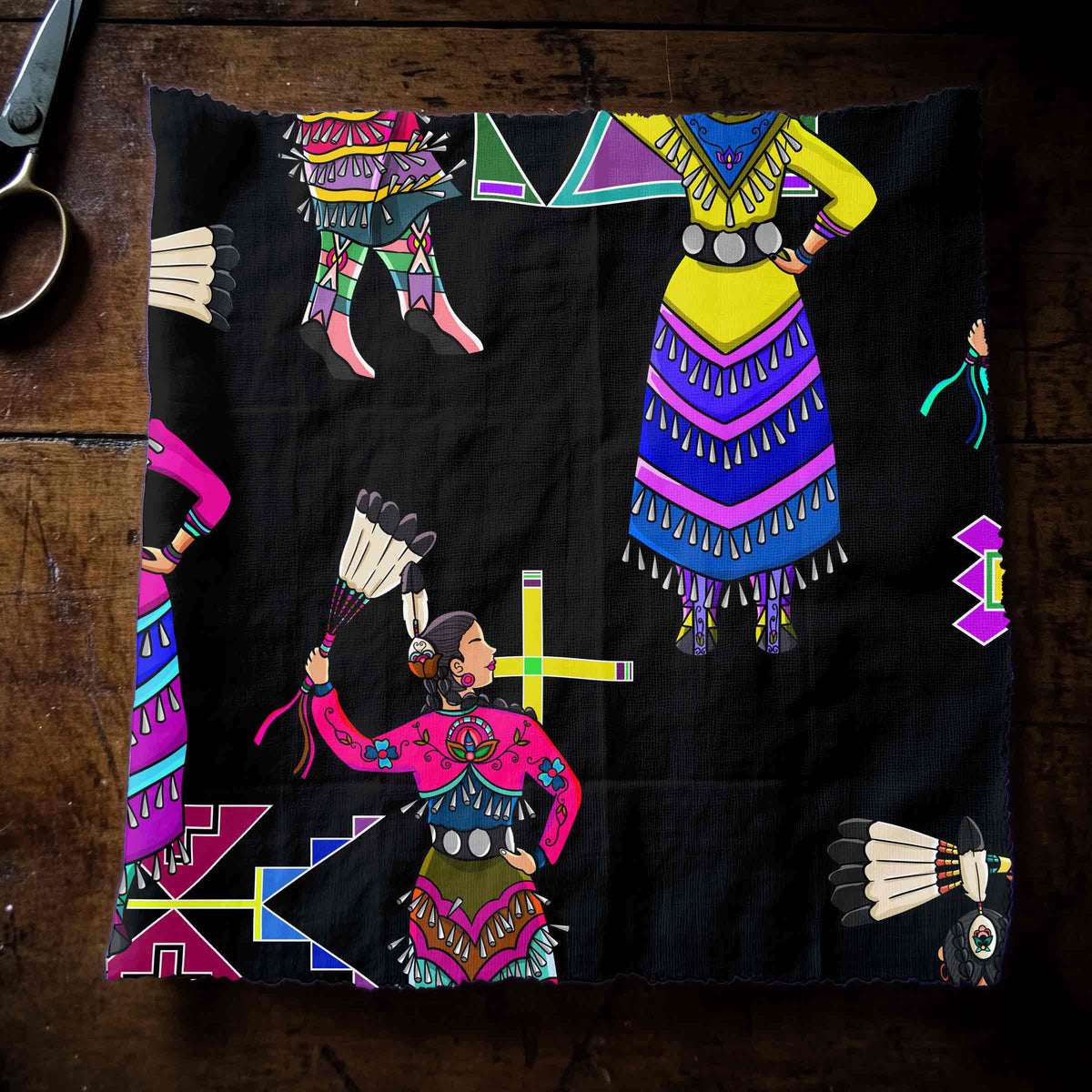 Women's Jingle Dancers Black Large Cotton Poplin