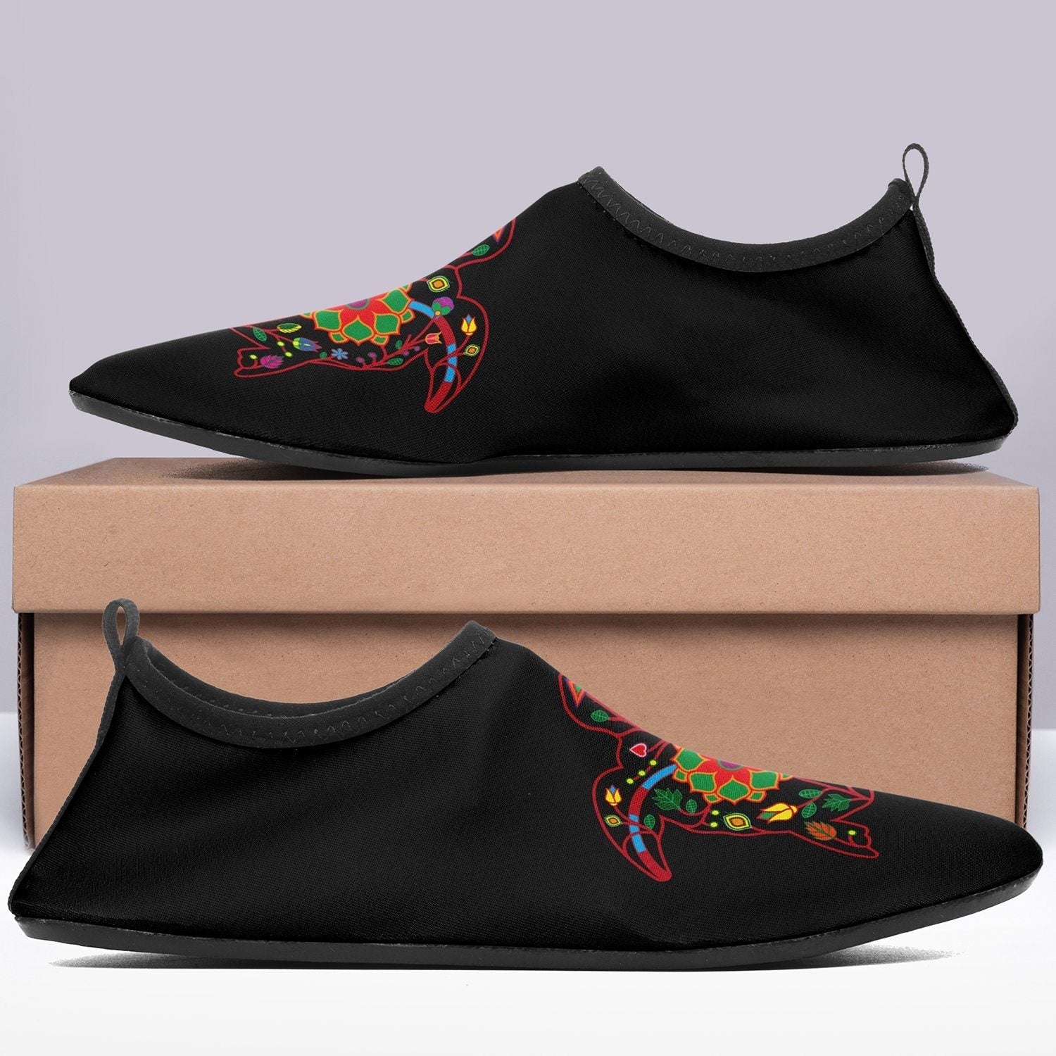 Kids Floral Turtle Sockamoccs Slip On Shoes