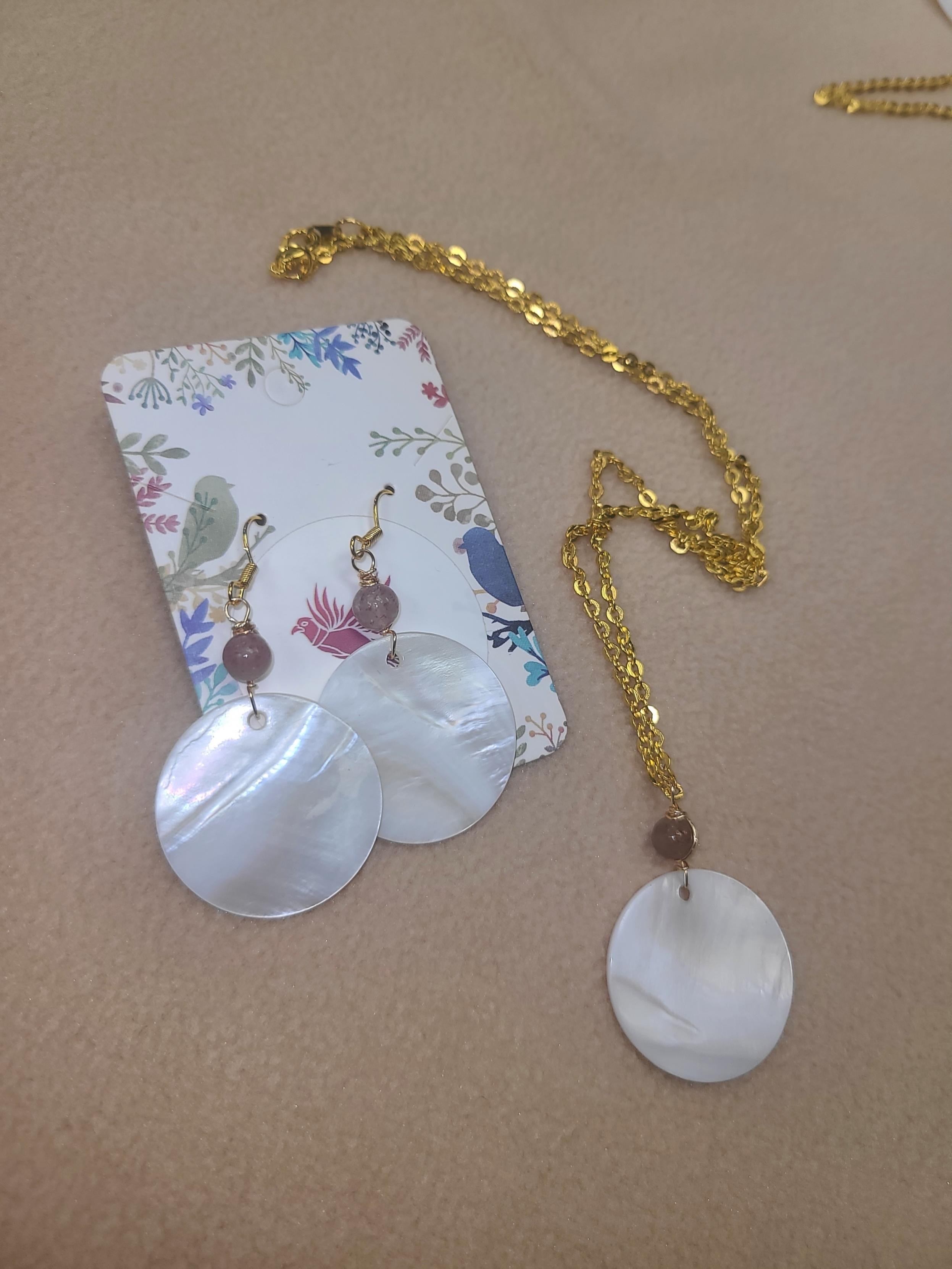 Kida Luttrell White Shell and Strawberry Quartz Earring/Necklace Set